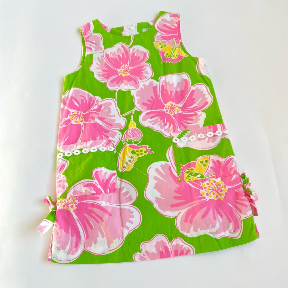 Lilly Pulitzer Girls Hibiscus Pink/Green Shift dress